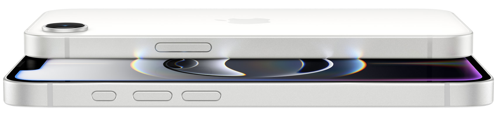 آیفون ۱۶ ای سفید (نمای جانبی)